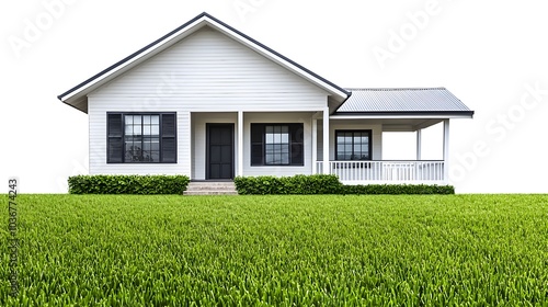Wallpaper Mural A Simple and Inviting Suburban Home with a Welcoming Front Porch on a Pristine White Background Torontodigital.ca