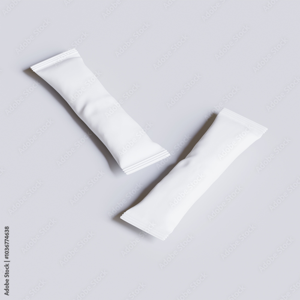 Realistic stick packaging for salt, sugar, coffee and other food. 3d render illustration for mockup collection Realistic stick packaging for salt, sugar, coffee and other food. 3d render illustration for mockup collection