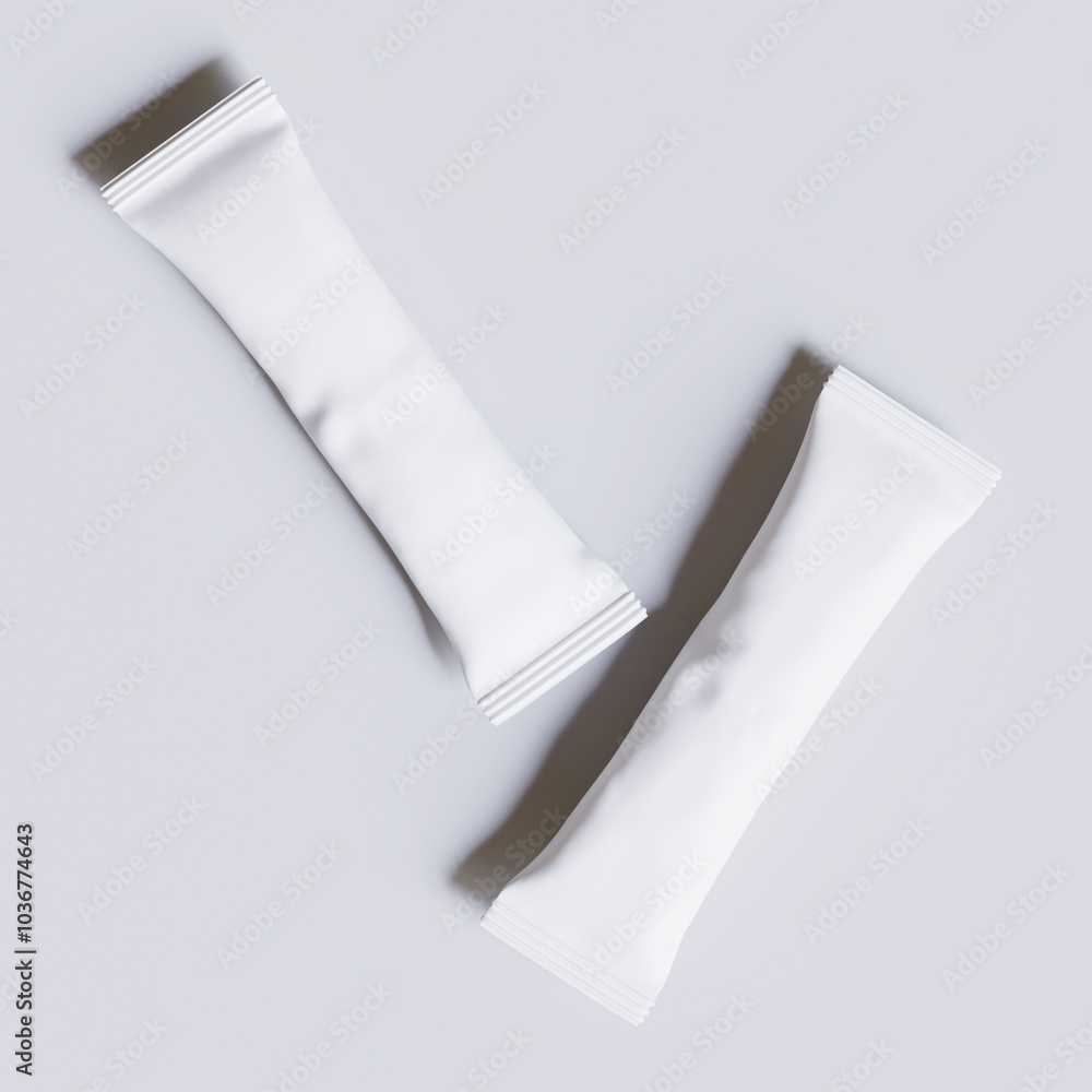Realistic stick packaging for salt, sugar, coffee and other food. 3d render illustration for mockup collection Realistic stick packaging for salt, sugar, coffee and other food. 3d render illustration for mockup collection