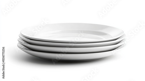 Stack of White Plates with Black Rim in Minimalist Design on White Background