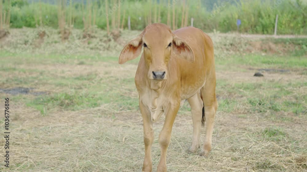 Native Thai cows in the countryside grassfield. Cows eat grass naturally. Livestock concept. Native Thai cows in the countryside grassfield. Cows eat grass naturally. Livestock concept.