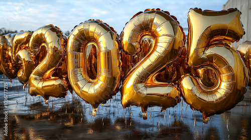 2025 in balloon letters made of gold foil on a white background