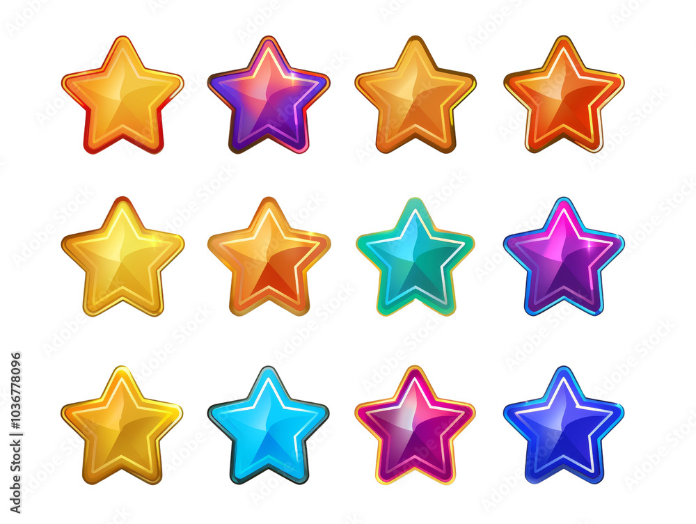 Colorful Star Icons in Various Shades Arranged in a Grid Pattern Colorful Star Icons in Various Shades Arranged in a Grid Pattern
