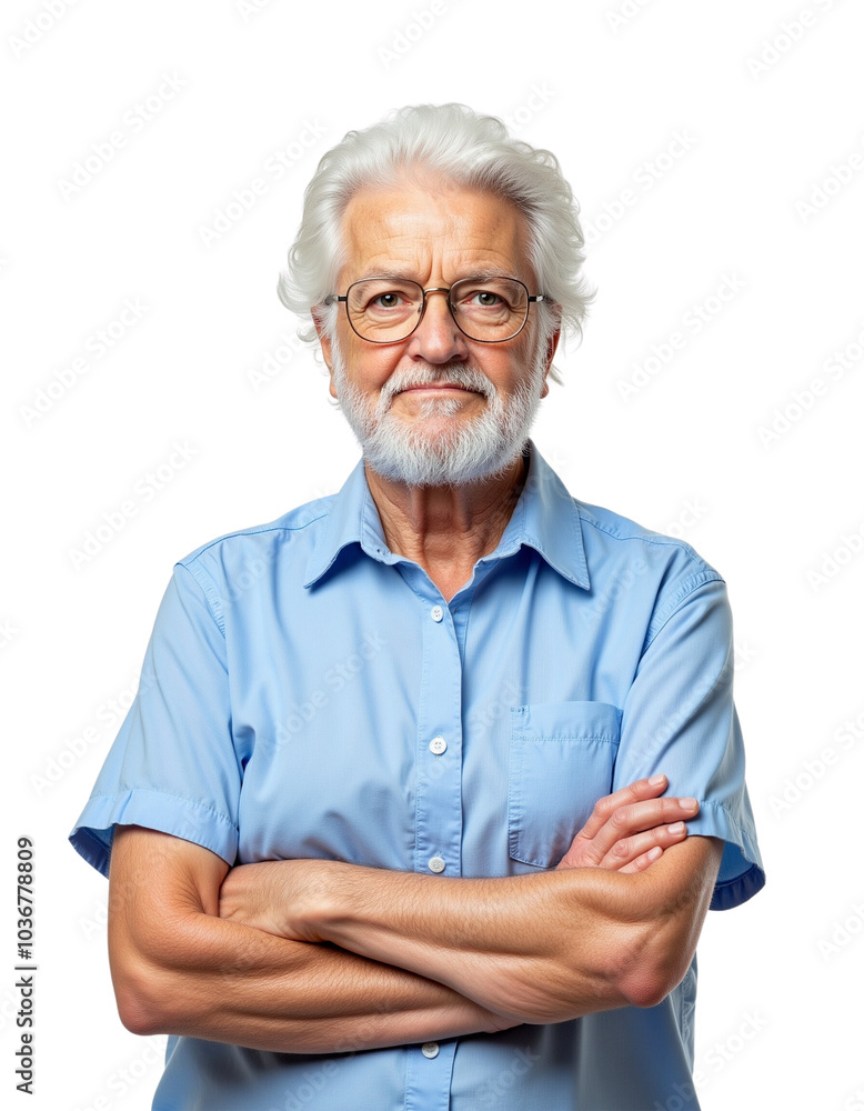 Confident Senior Man with Glasses Standing with Arms Crossed.