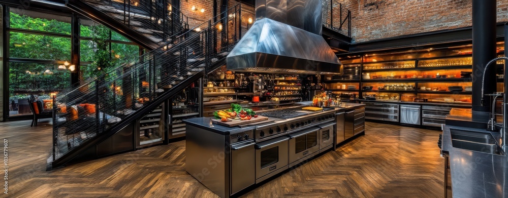 Elegant Stainless Steel Kitchen in Urban Loft Design Elegant Stainless Steel Kitchen in Urban Loft Design