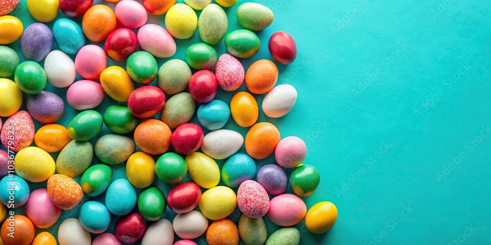 Colorful Easter candy on turquoise background Colorful Easter candy on turquoise background
