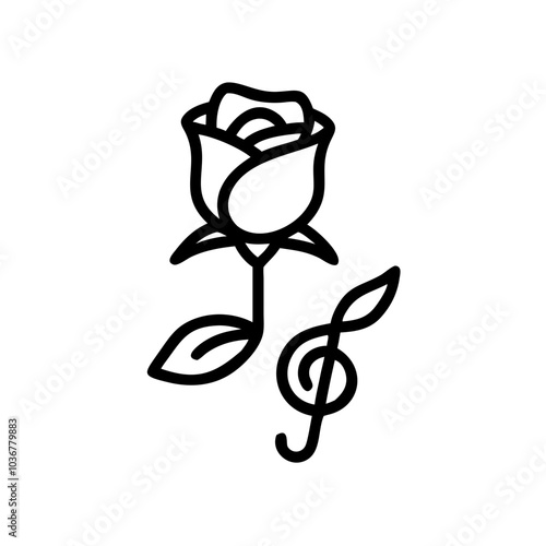 Rose and musical note illustration on a white background with a minimalist design