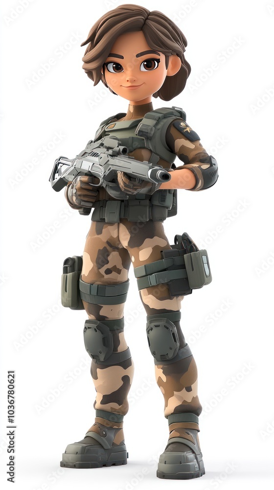 3D Render of a Female Soldier Character Holding a Futuristic Weapon 3D Render of a Female Soldier Character Holding a Futuristic Weapon