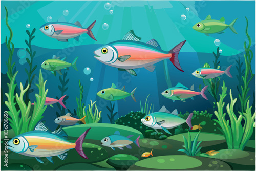 Colorful tropical fish swimming in ocean reef-