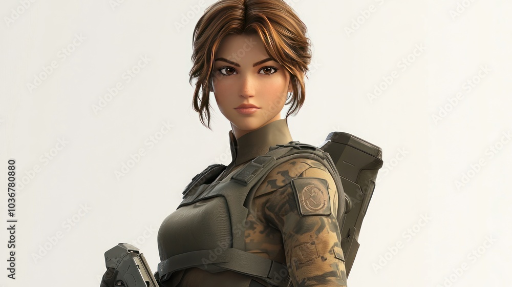 A Female Soldier in Camouflage Gear Holding a Weapon A Female Soldier in Camouflage Gear Holding a Weapon
