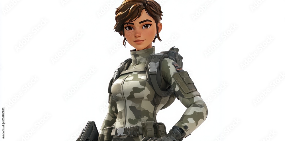 Female Soldier in Camouflage Gear Holding a Weapon Female Soldier in Camouflage Gear Holding a Weapon