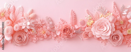 Elegant pink paper flower arrangement with roses and leaves