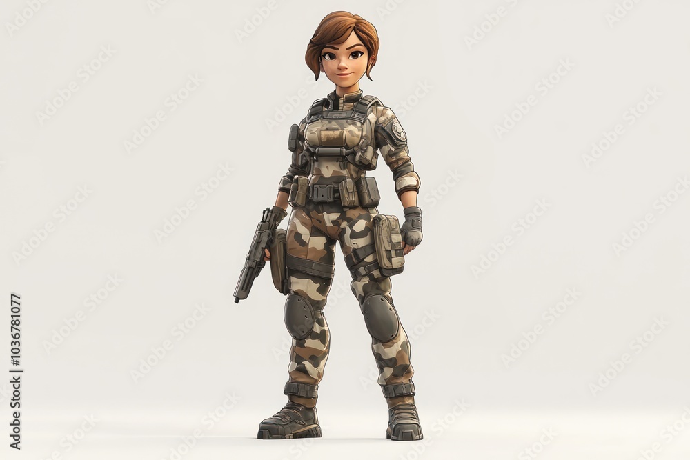 A Cartoon Female Soldier in Full Combat Gear A Cartoon Female Soldier in Full Combat Gear
