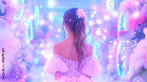 Enchanting fairytale realm with dreamlike lighting and floral fantasy atmosphere