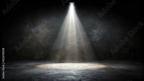 Close-up of spotlight illuminating concrete floor on dark background
