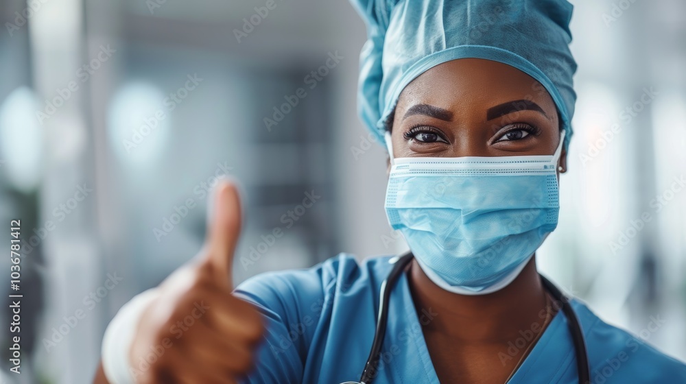 Positive medical team member showing support and motivation in a healthcare setting, symbolizing success and trust in their work Positive medical team member showing support and motivation in a healthcare setting, symbolizing success and trust in their work