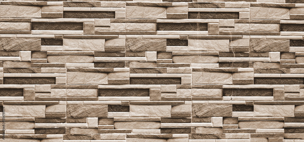 Wall Textured Front View Brown Beige Stone Brick Pattern Wall Textured Front View Brown Beige Stone Brick Pattern