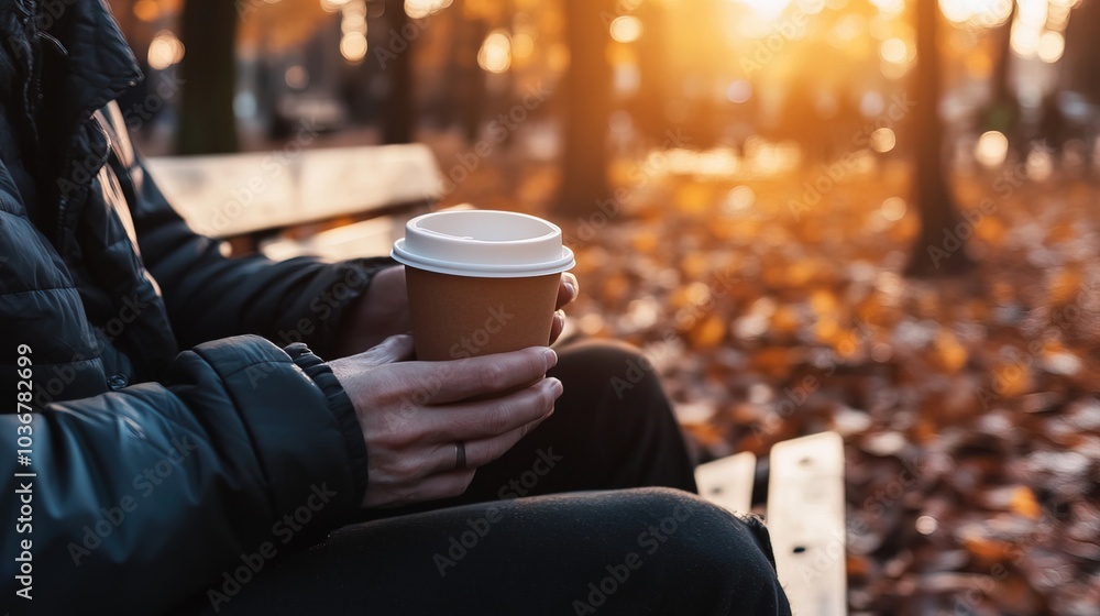 Middle-aged man with slight tremor holding cup of coffee on park bench, symbolizing struggle with Parkinson's disease, calm natural setting. Middle-aged man with slight tremor holding cup of coffee on park bench, symbolizing struggle with Parkinson's disease, calm natural setting.