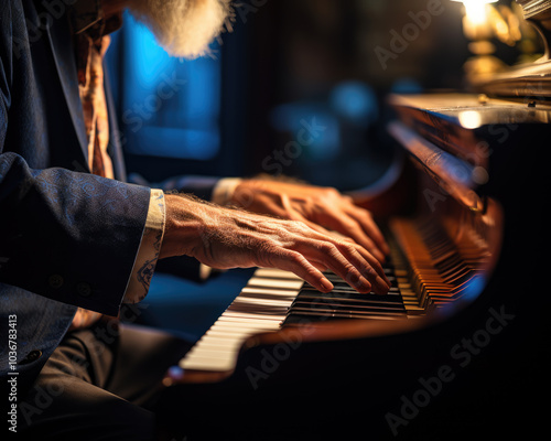 generated illustration of closeup of hands of playing the piano