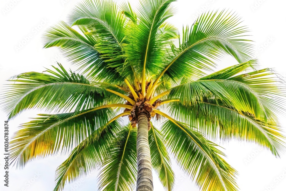 Fototapeta premium Extreme close-up of coconut palm tree isolated on white background
