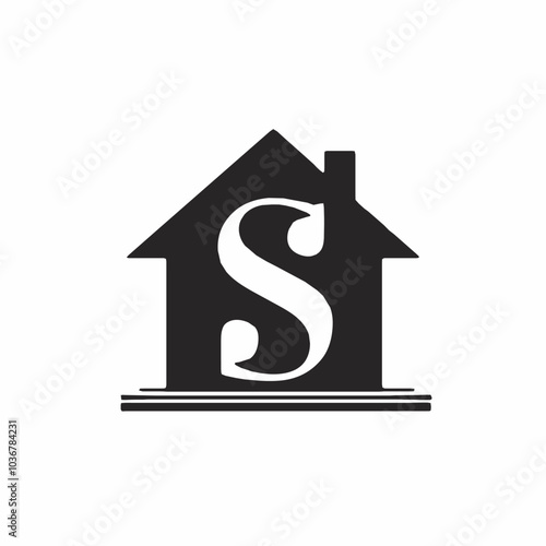 Simple black silhouette logo of a S letters house isolated on a white background, S letters house silhouette Design Vector, 3d house icon, home icon on black background, illustration of a house Logo