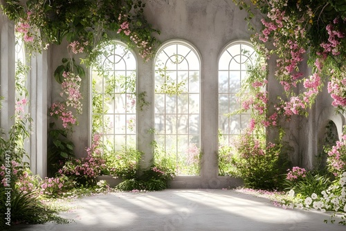 An enchanting wedding backdrop with lush greenery generative AI 