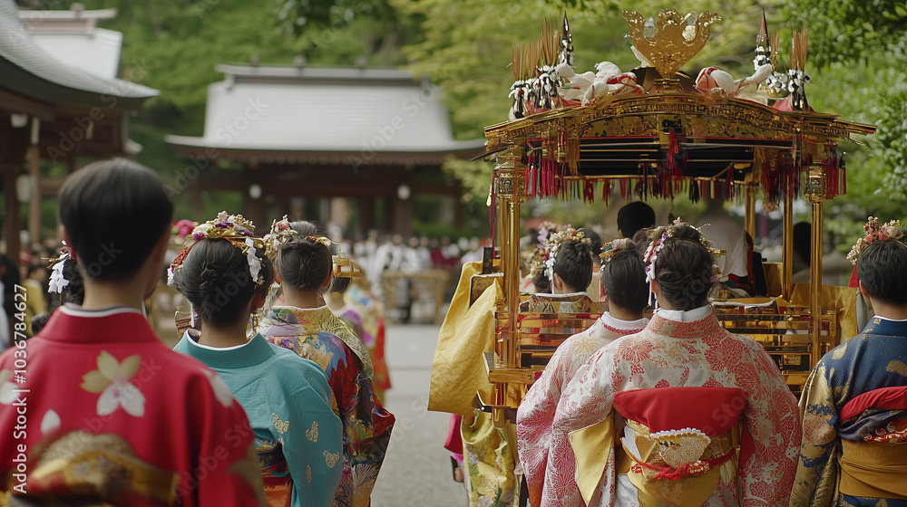 Kasuga Wakamiya On-Matsuri, a traditional ceremonial procession at Kasuga Taisha Shrine, people dressed in Heian period clothing with intricate details, AI generated images Kasuga Wakamiya On-Matsuri, a traditional ceremonial procession at Kasuga Taisha Shrine, people dressed in Heian period clothing with intricate details, AI generated images