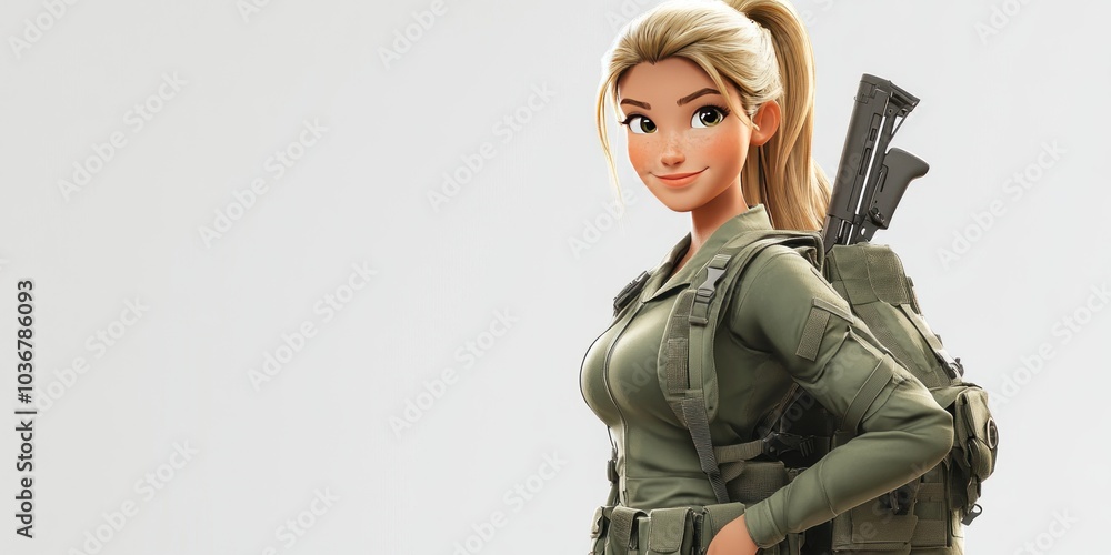 A Cartoon Woman in Green Military Gear Holding a Rifle A Cartoon Woman in Green Military Gear Holding a Rifle