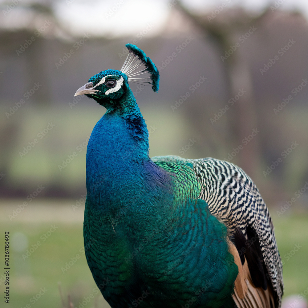 Close-up portrait of a male peacock displaying beautiful plumage Close-up portrait of a male peacock displaying beautiful plumage