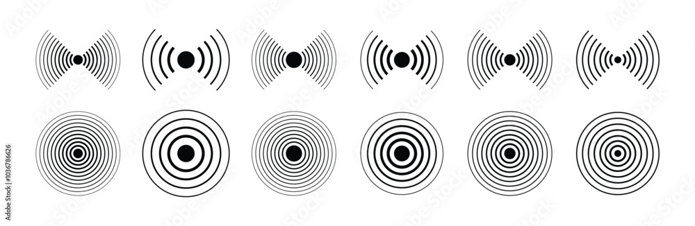 Sonar sound waves icon set. Concentric circle sign Sonar sound waves icon set. Concentric circle sign