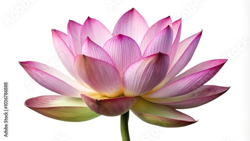 A stunning lotus flower on a white background, highlighting its bold pink petals and serene appearance.