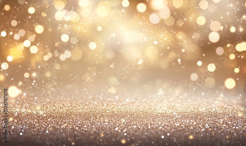 Glittering golden bokeh background with soft lights and sparkling particles, perfect for festive themes and elegant designs.