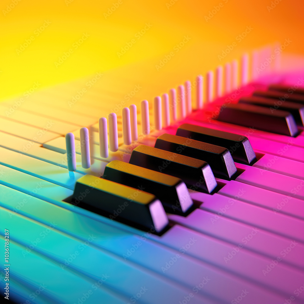 Fototapeta premium generated illustration of closeup detail beautiful rainbow colorful piano keys