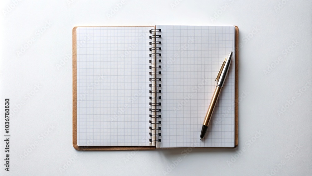 © Anulak - High angle view of wire notebook and pen on white background © Anulak - High angle view of wire notebook and pen on white background