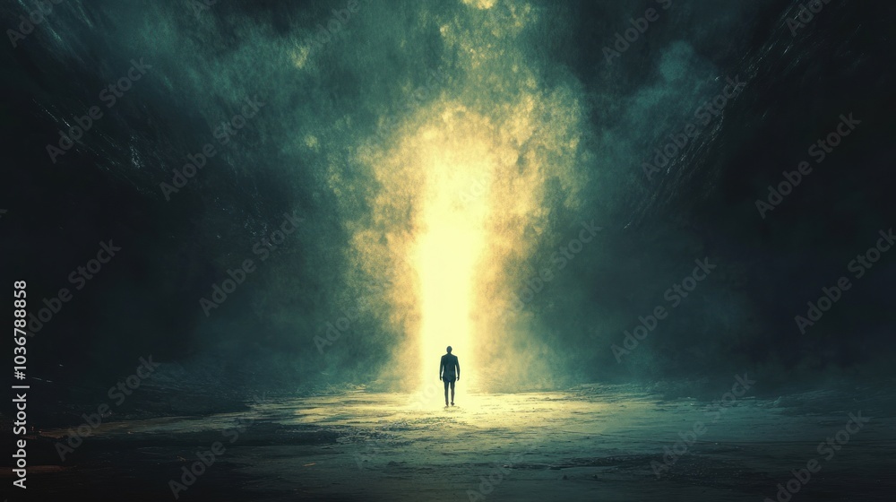 Man Walking Towards Light Man Walking Towards Light