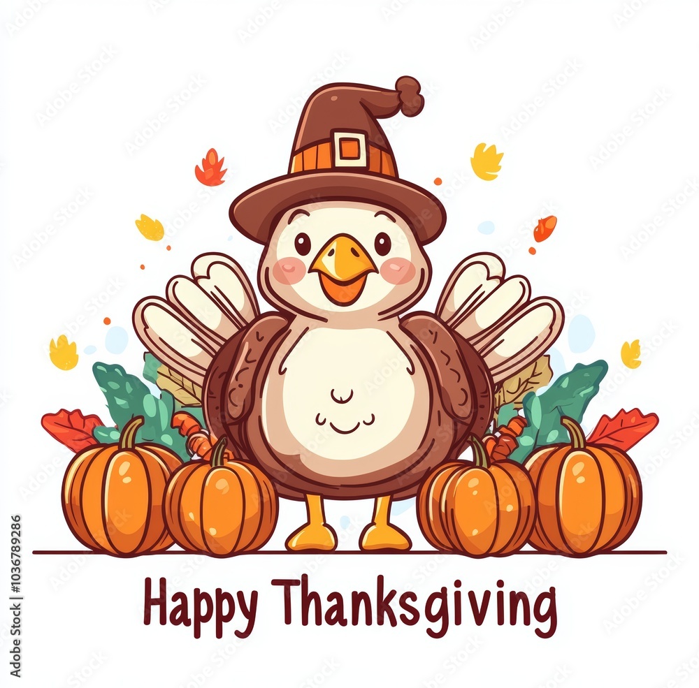 Illustration for Thanksgiving Day, with a turkey and pumpkins Illustration for Thanksgiving Day, with a turkey and pumpkins