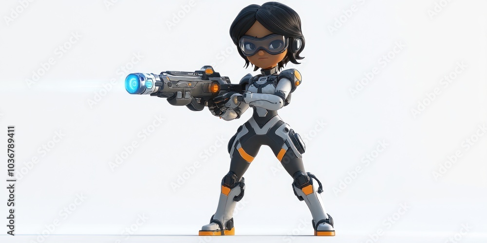 Futuristic Female Character Holding a Gun Futuristic Female Character Holding a Gun