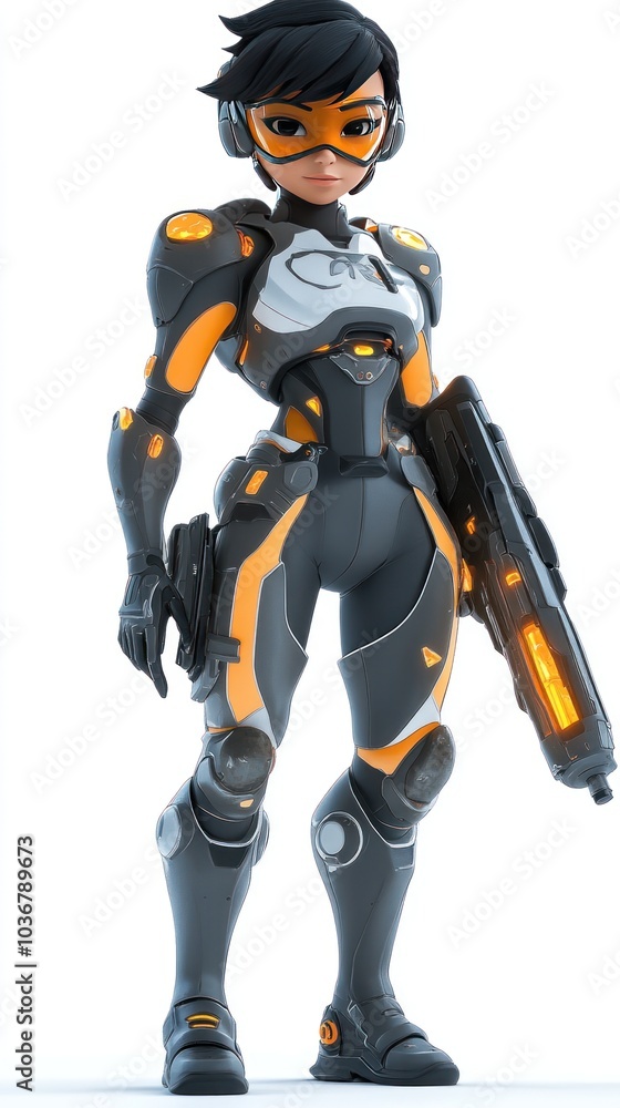 Female Cyborg Soldier in Futuristic Combat Gear Female Cyborg Soldier in Futuristic Combat Gear