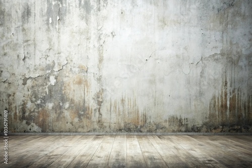 Grunge white background with distressed wall and floor