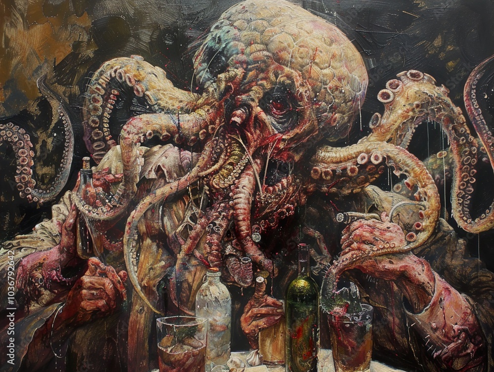 Obraz premium Surreal Horror Painting of a Tentacled Creature