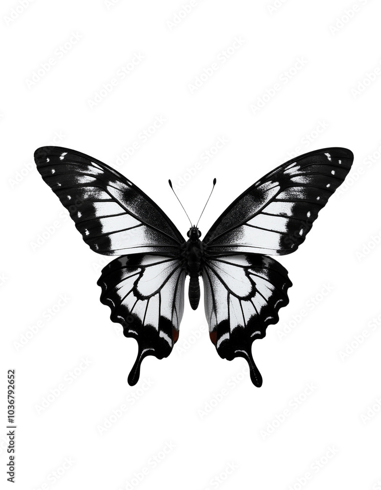 Elegant Butterfly with Black and White Patterned Wings Displayed. Elegant Butterfly with Black and White Patterned Wings Displayed.