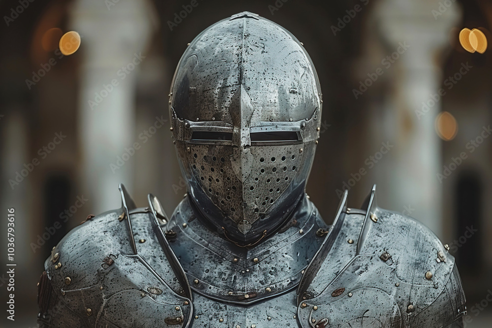 Empty medieval knights armor displayed against a white background for artistic representation Empty medieval knights armor displayed against a white background for artistic representation