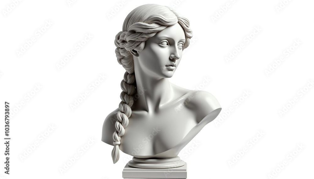 Obraz premium Elegant Marble Bust of a Woman with Intricate Braid Hairstyle