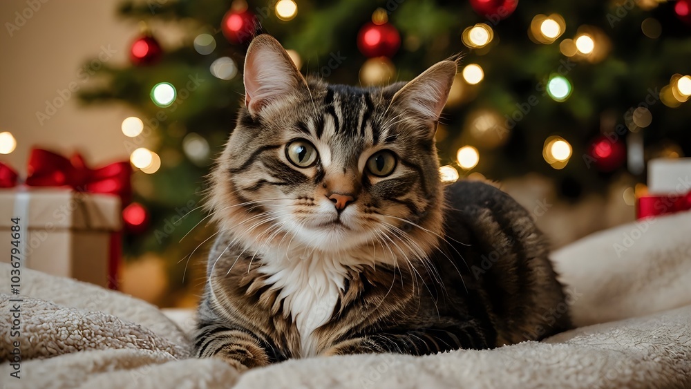 cat on christmas tree cat on christmas tree