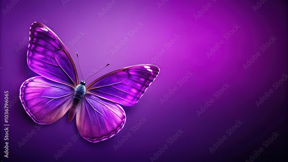 Macro purple violet butterfly with flower on a purple background Macro purple violet butterfly with flower on a purple background
