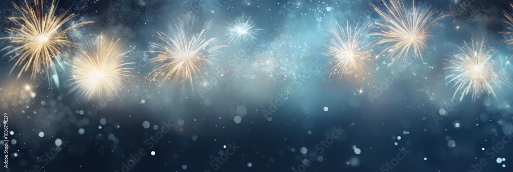 Sparkling Fireworks Display in Night Sky Sparkling Fireworks Display in Night Sky