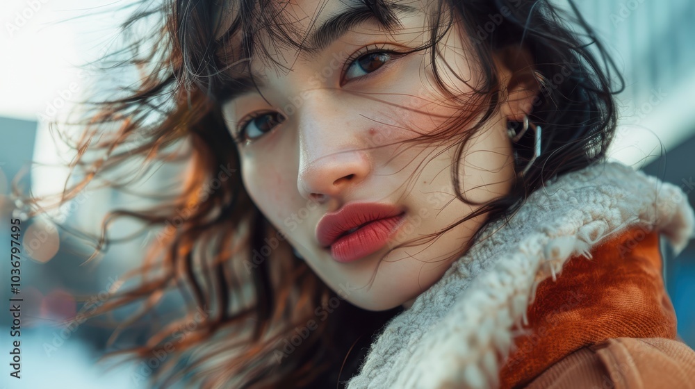 Portrait of a stylish young woman in trendy streetwear, embodying empowerment and adventure in an urban setting Portrait of a stylish young woman in trendy streetwear, embodying empowerment and adventure in an urban setting