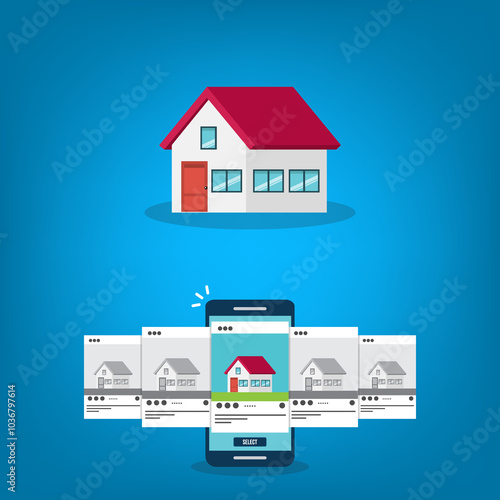 Wallpaper Mural House searching. Smartphone with mobile application for realtors. Deals with real estate and private property. Apartment purchase. Torontodigital.ca