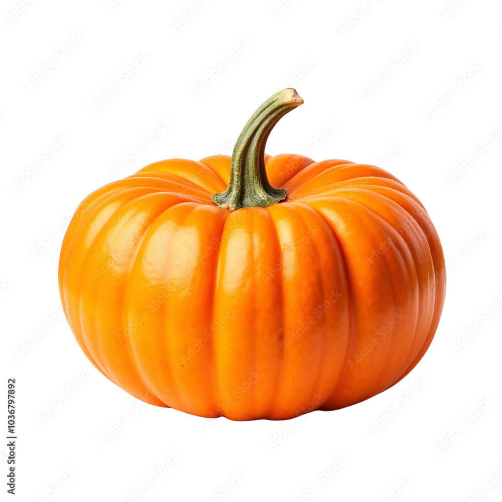Obraz premium Fresh, Round, and Bright Orange Pumpkin with Curved Stem.