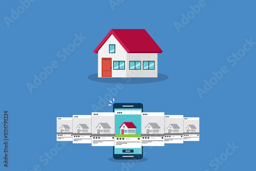 Wallpaper Mural House searching. Smartphone with mobile application for realtors. Deals with real estate and private property. Apartment purchase. Torontodigital.ca